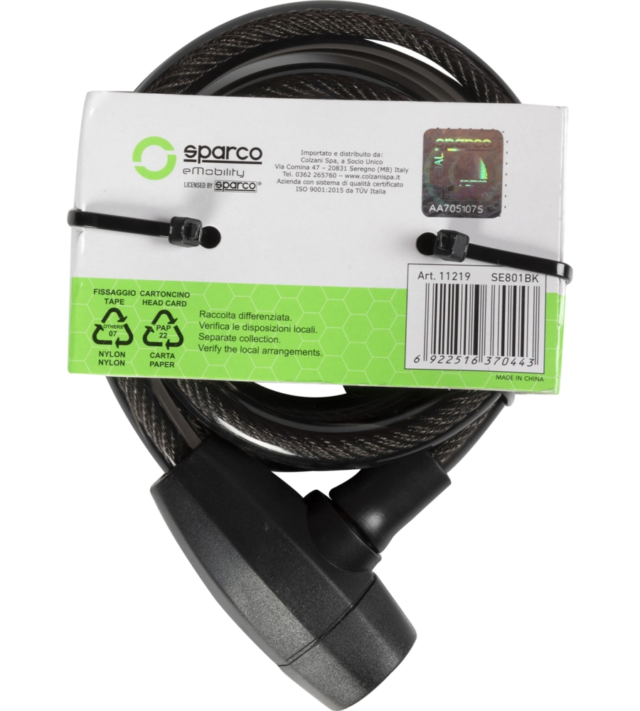 LUCCHETTO MORBIDO PER BICICLETTA SPARCO NERO CON SERRATURA